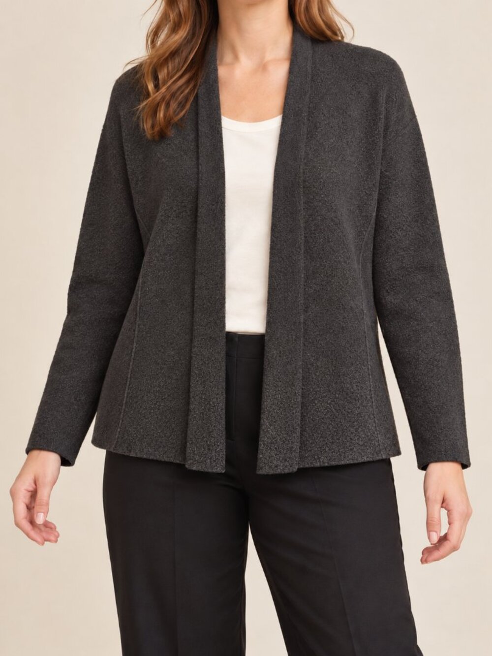 Eileen Fisher 100% Wool Italian Yarn Open Front Cardigan XL Charcoal Gray